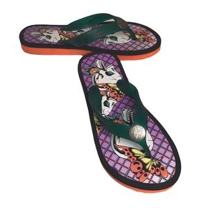 Ed Hardy Butterflies & Skulls Flip Flops Sandals Size 5 NEW